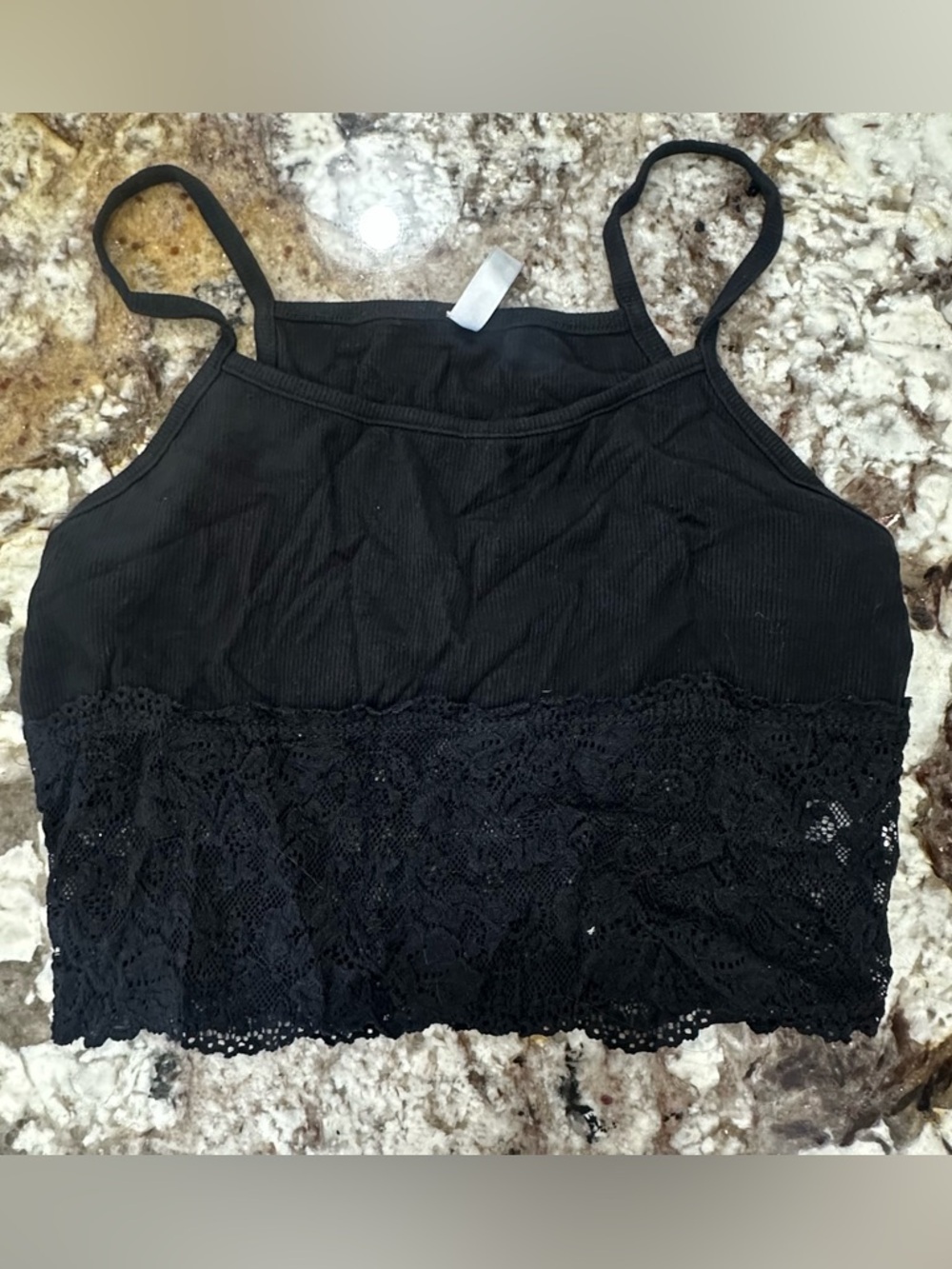 Black Lace-Trim Spaghetti Strap Crop Top - Women